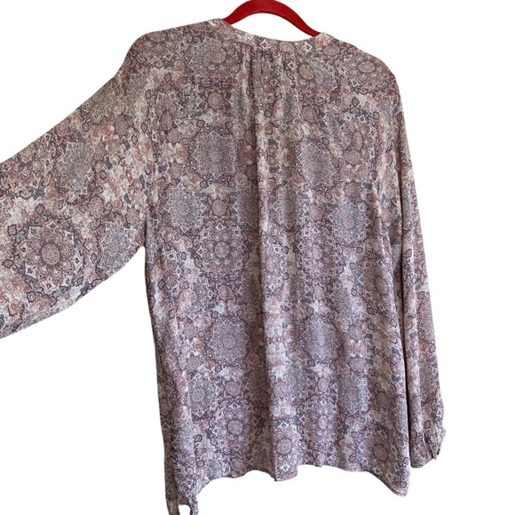 Lucky Brand Pastel Pink Boho Printed Peasant Blouse w Tie Flowy Lightweight XL - Picture 4 of 16